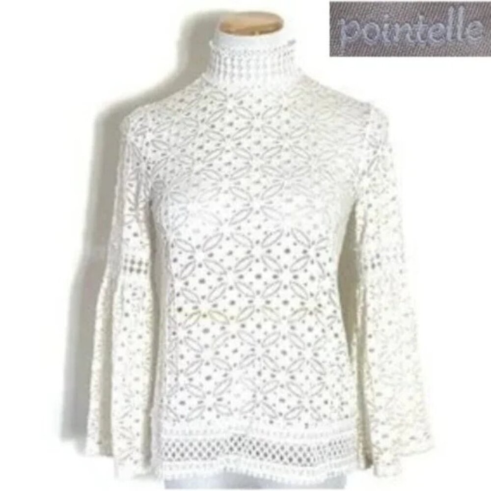 𝒑𝒐𝒊𝒏𝒕𝒆𝒍𝒍𝒆 Women's Crochet Lace Blouse White (Size M)